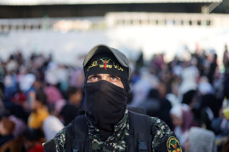 A member of Islamic Jihad at an anti-Israel rally in Gaza City on Thursday. Reuters