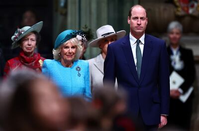Britain's Princess Anne, Princess Royal, Britain's Queen Camilla and Britain's Prince William, Prince of Wales attend the 2024 Commonwealth Day Service at Westminster Abbey in March. Getty Images