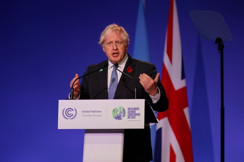 British Prime Minister Boris Johnson delivers a speech during the opening ceremony of the Cop26 summit in Glasgow. AP