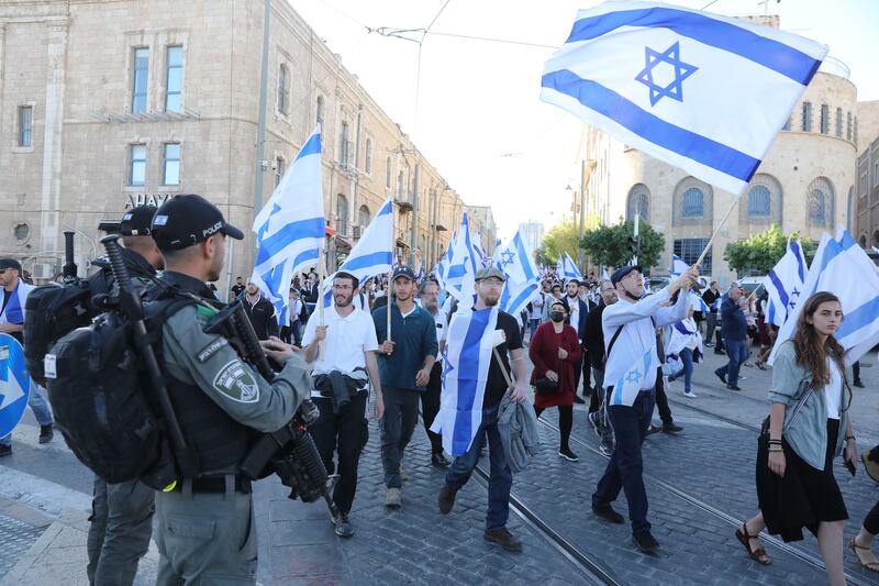 Israeli police banned the march organisers from passing through the Damascus Gate, to prevent friction between right-wing activists and Palestinians. EPA