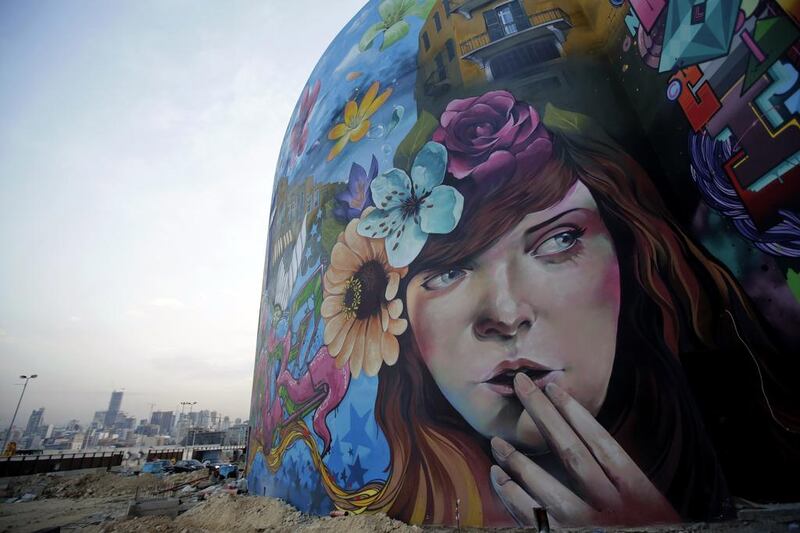 Graffiti on the walls of a building under construction in Beirut, Lebanon.  Joseph Eid / AFP