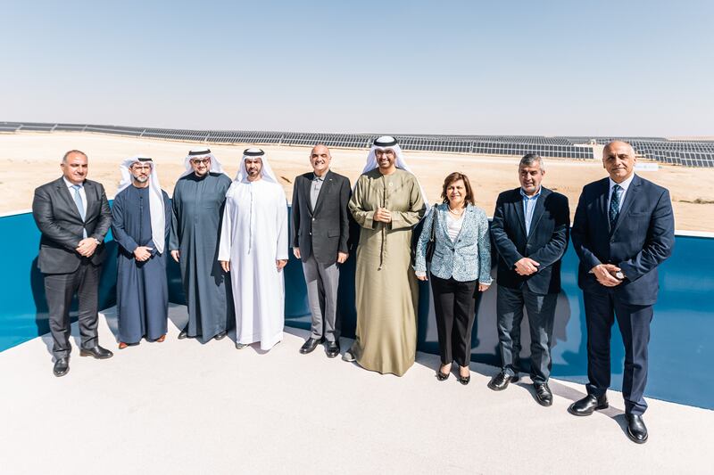 Dr Sultan Al Jaber, UAE special envoy for climate change and chairman of Masdar, joins other dignitaries in February at the inauguration of the 200MW Baynouna solar park in Jordan. Photo: Masdar