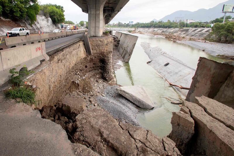 Constitucion Avenue and the retaining wall that was damaged by tropical storm Alberto in Monterrey, Mexico. AFP