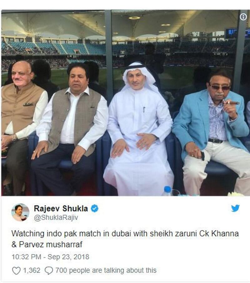 Pervez Musharraf watching India vs Pakistan cricket on Sunday. Courtesy: Twitter
