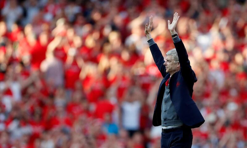 Soccer Football - Premier League - Arsenal vs Burnley - Emirates Stadium, London, Britain - May 6, 2018   Arsenal manager Arsene Wenger waves to the fans after the match   Action Images via Reuters/Matthew Childs    EDITORIAL USE ONLY. No use with unauthorized audio, video, data, fixture lists, club/league logos or "live" services. Online in-match use limited to 75 images, no video emulation. No use in betting, games or single club/league/player publications.  Please contact your account representative for further details.