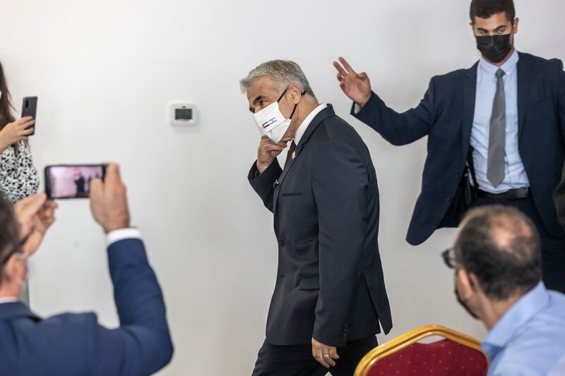 Yair Lapid, Israel's Minister of Foreign Affairs, arrives at a press conference to inaugurate the country's first consulate in Dubai on the second day of his state visit to the Emirates. Antonie Robertson / The National