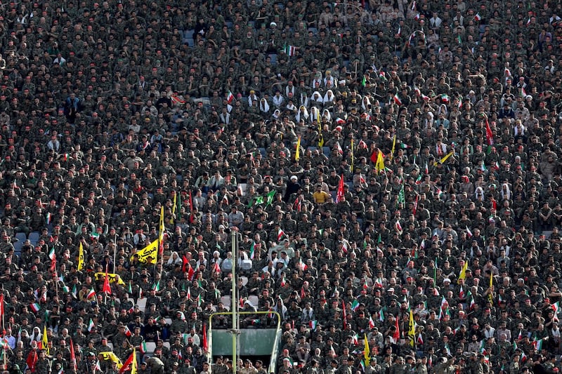 Basij members are seen at Azadi stadium during the speech of the Iranian supreme leader Ayatollah Ali Khamenei in Tehran, Iran October 4, 2018. Khamenei.ir/ Handout via REUTERS  -  ATTENTION EDITORS THIS IMAGE WAS PROVIDED BY A THIRD PARTY - NO RESALES . NO ARCHIVES