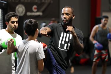 UFC Welterweight champion Leon Edwards takes an MMA seminar at Falcons MMA in Dubai. Chris Whiteoak / The National