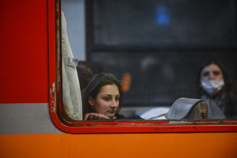 Refugees waits for their train to leave Krakow on its way to Berlin. Getty