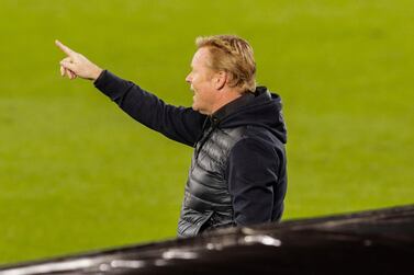 Barcelona coach Ronald Koeman gestures during the La Liga match against Celta. AP