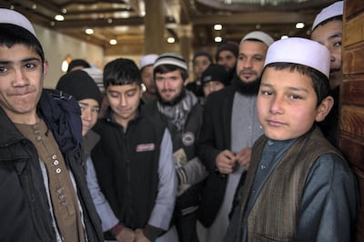 Students at Sabiullah mosque, with its adjunct madrassa, in Kabul. 