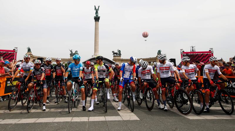 Ridres prepare to take the start from Heroes Square of the first stage of the Giro d'Italia. AFP