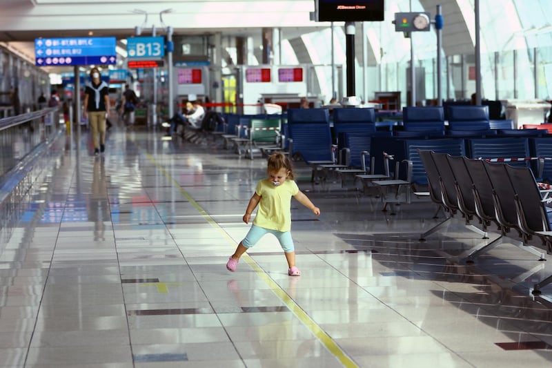 A child plays at Dubai International Airport on April 27, 2020. Reuters