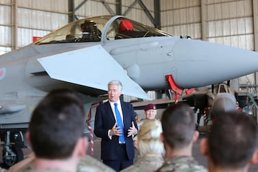 Michael Fallon addresses personnel at RAF Akrotiri in Cyprus in 2015 while serving as Secretary of State for Defence. Getty Images
