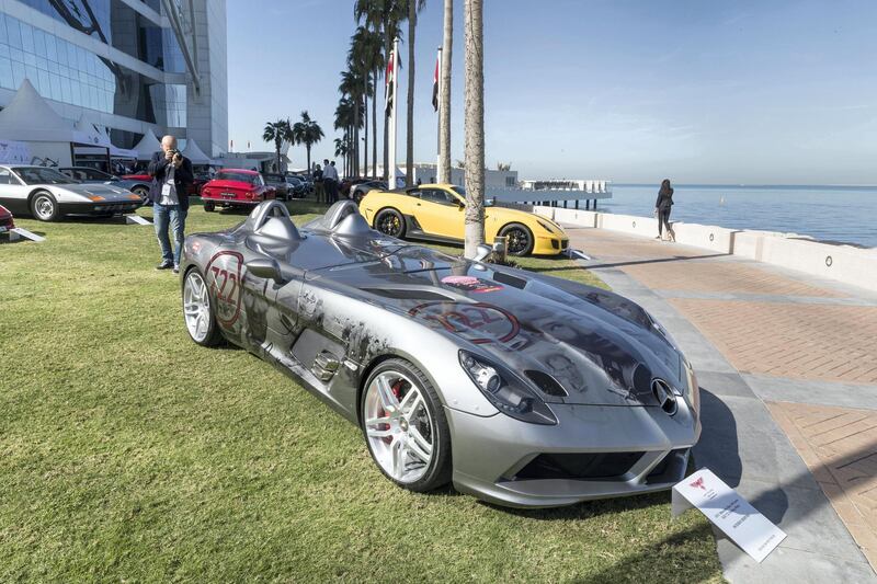 DUBAI, UNITED ARAB EMIRATES. 07 DECEMBER 2017. Cars on display at the Gulf Concours event at the Burj Al Arab. 2011 Mercedez Benz McLaren SLR 722 Stirling Moss. (Photo: Antonie Robertson/The National) Journalist: Adam Workman. Section: Motoring.
