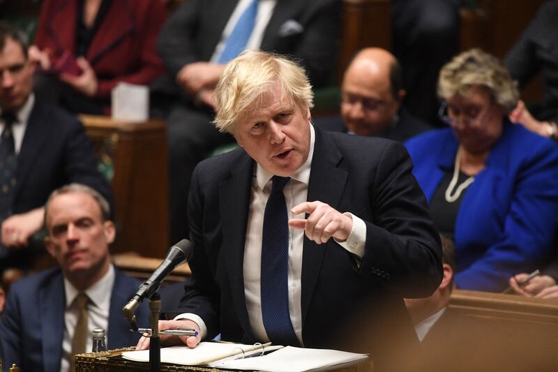 British Prime Minister Boris Johnson speaks to MPs about the Ukraine situation on February 24. AFP