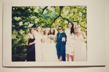 Katy Gillett, far right, at a wedding with old school friends