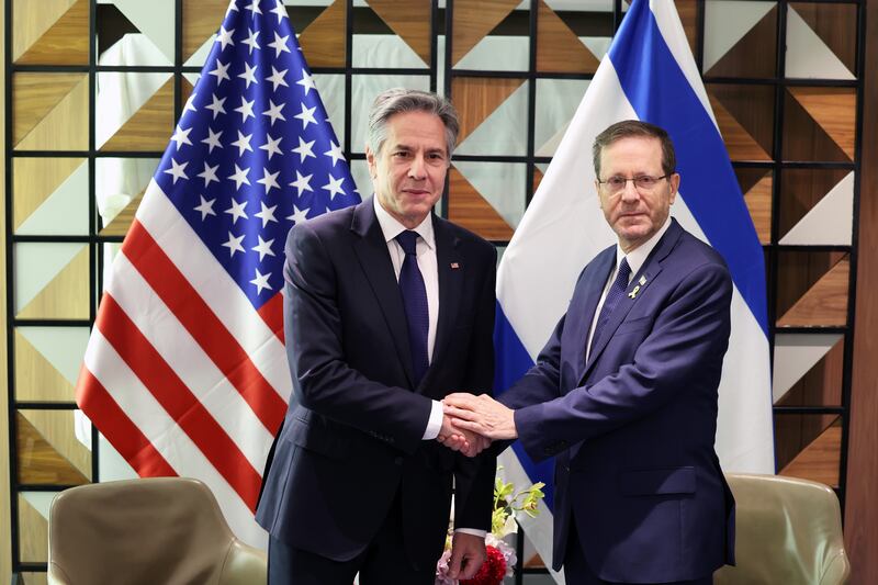 US Secretary of State Antony Blinken met Israeli President Isaac Herzog in Tel Aviv on Wednesday. EPA