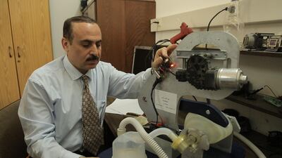Gazan engineer Ismail Abu Skheila working on his ventilator prototype.
