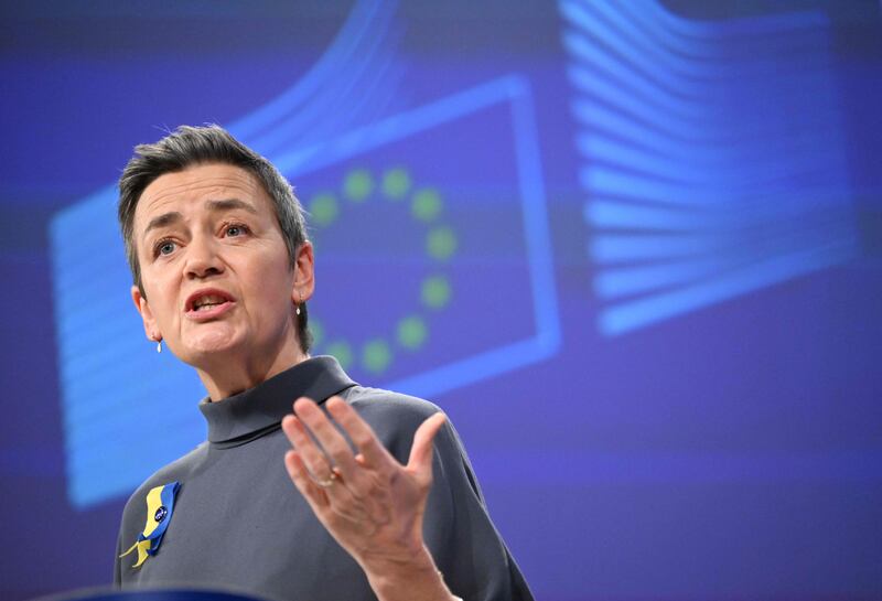 Vice President Margrethe Vestager said the European Commission had 'faced a situation of a defence industry without sufficient capacity to meet the sharp increase of demand'. AFP