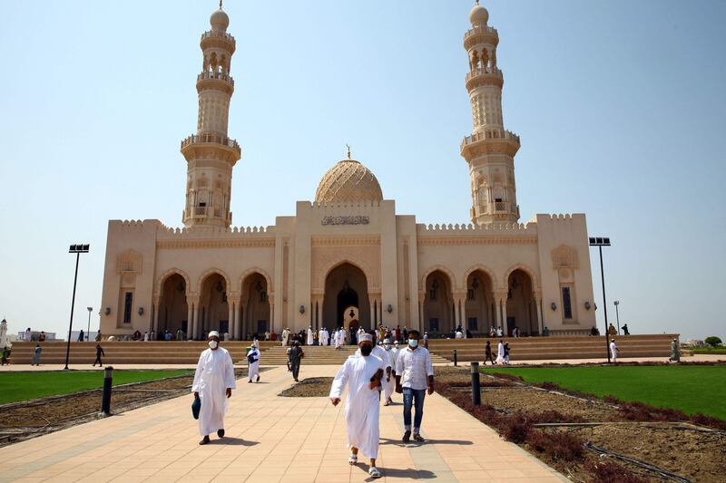 Worshippers leave Sayeda Fatima mosque in Muscat.