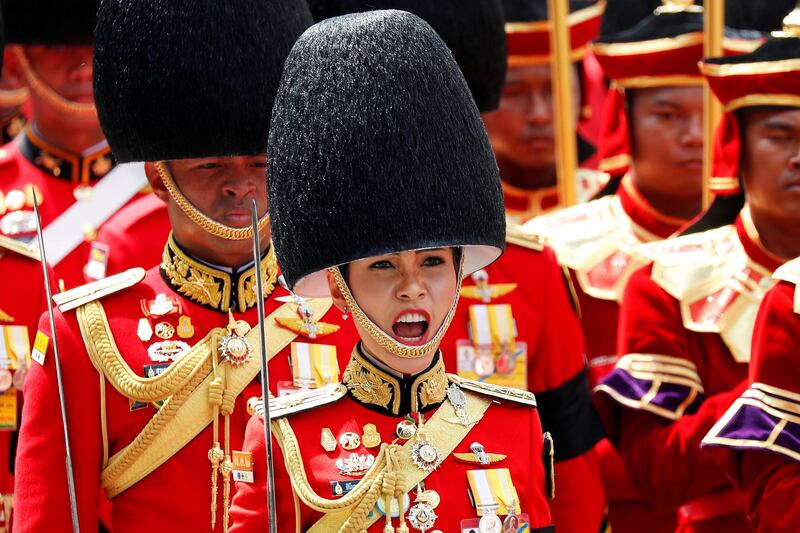 Thai royal consort Sineenat takes part in the cremation ceremony of Thailand's late King Bhumibol Adulyadej near the Grand Palace in Bangkok, in an image released by the royal palace of Thailand in August. EPA