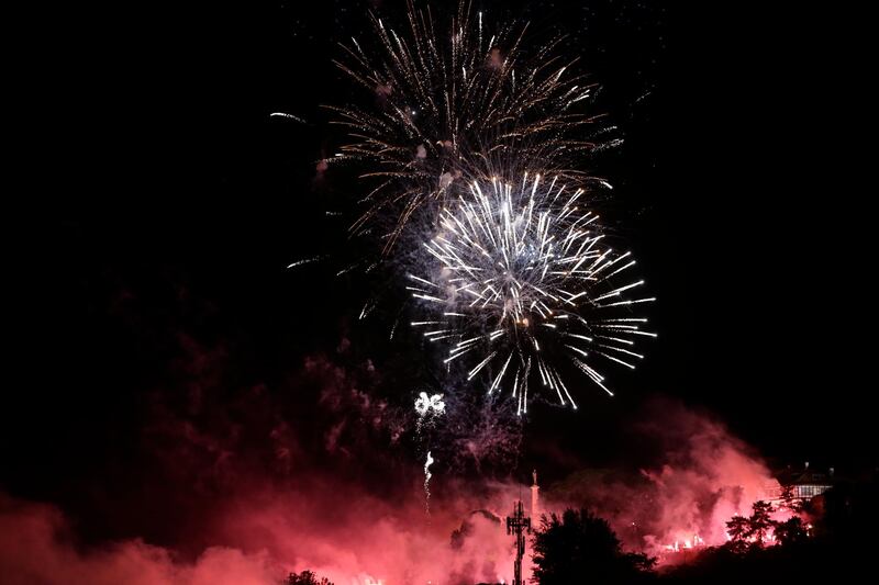 Fireworks illuminate the sky during the league title celebration in Belgrade. EPA