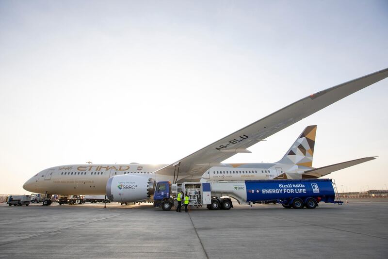The Etihad plane that flew from Abu Dhabi to Amsterdam in January of this year, marking the UAE's first biofuels flight. Courtesy Etihad