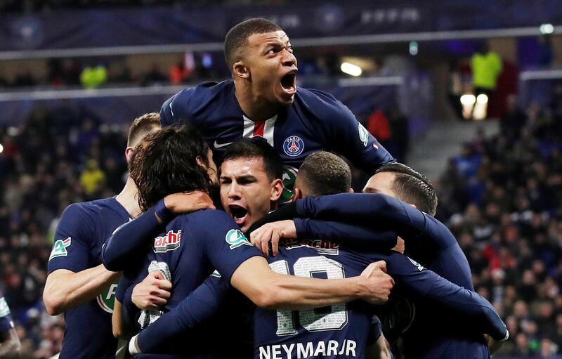 PSG players celebrate after Neymar's goal. Reuters