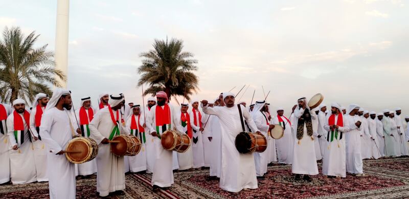 Sheikh Omar bin Saqr witnessed the celebrations held under the flagpole on Al Qawasim Corniche for National Day. Photo: Wam