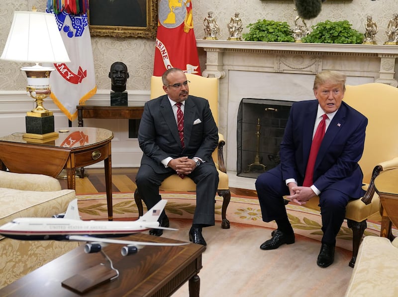 US President Donald Trump speaks during a meeting with Salman bin Hamad Al-Khalifa, Crown Prince of Bahrain at the White House in Washington, DC. Bloomberg