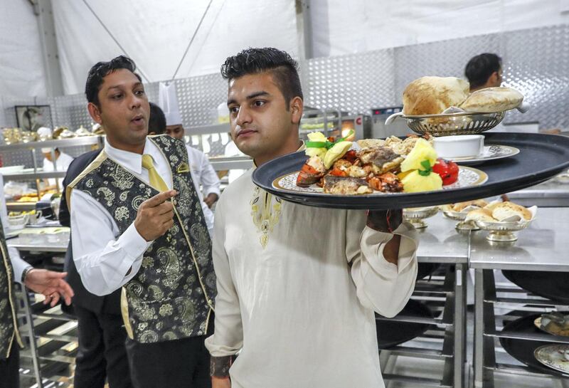 Abu Dhabi, United Arab Emirates, May 22, 2019.    Suhur at the Emirates Palace Hotel with Soux Chef, Yahia Al Mustafa and his Ramadan tent team.
Victor Besa/The National
Section:   NA
Reporter:  John Dennehy