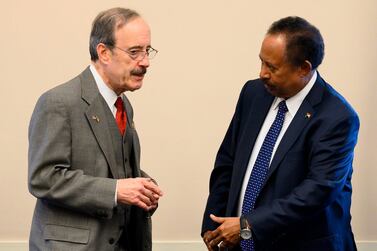 Sudanese Prime Minister Abdalla Hamdok meets with House Foreign Affairs Committee Chairman Eliot Engel on Capitol Hill in Washington. AFP