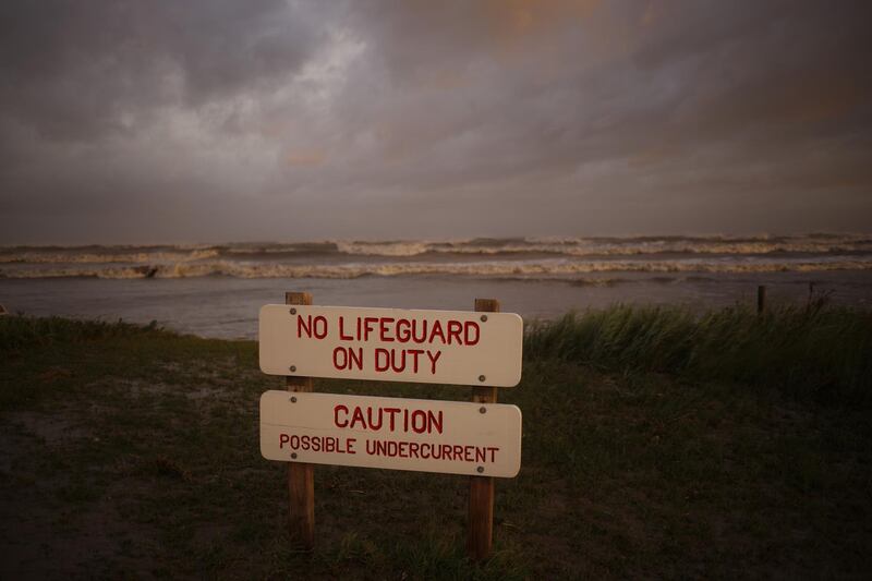 Signs are displayed at Crystal Beach ahead of Hurricane Laura in Sabine, Texas, US. Bloomberg