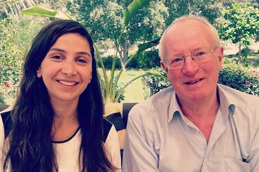 Samia Badih with Robert Fisk in Abu Dhabi. Samia Badih