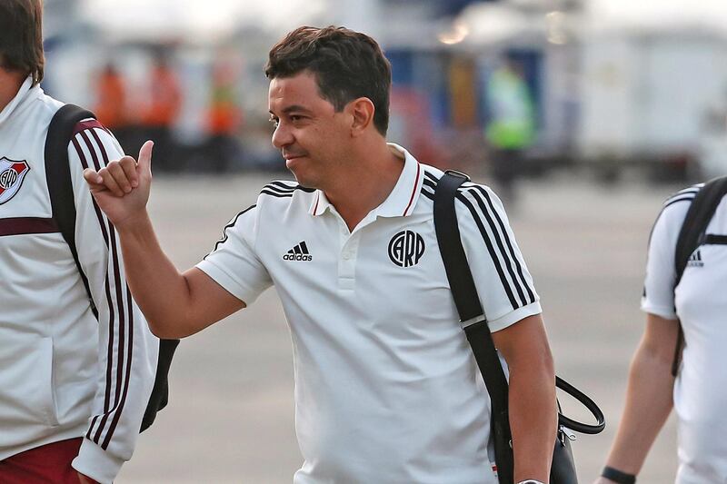Head coach of River Plate Marcelo Gallardo upon his arrival at the Jorge Chavez airport in Lima. EPA