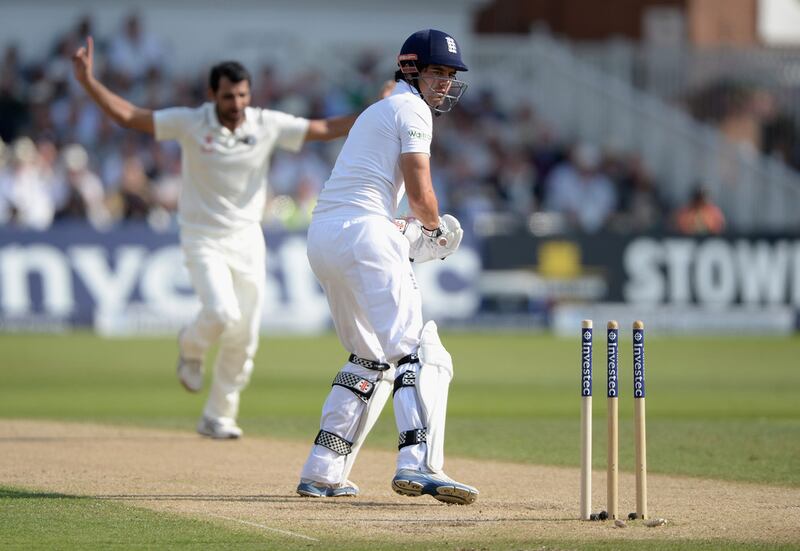 England captain Alastair Cook was bowled for just five. Gareth Copley / Getty Images