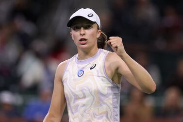 INDIAN WELLS, CALIFORNIA - MARCH 14: Iga Swiatek of Poland reacts in her match against Emma Raducanu of Great Britain during BNP Paribas Open on March 14, 2023 in Indian Wells, California.    Julian Finney / Getty Images / AFP (Photo by JULIAN FINNEY  /  GETTY IMAGES NORTH AMERICA  /  Getty Images via AFP)