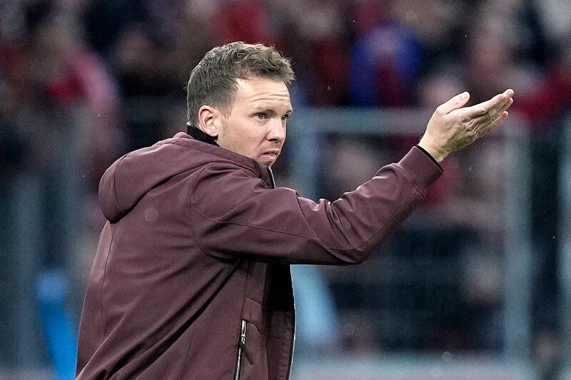 Julian Nagelsmann has paid the price for Bayern Munich's latest setback in their quest for an 11th straight Bundesliga title. AP Photo