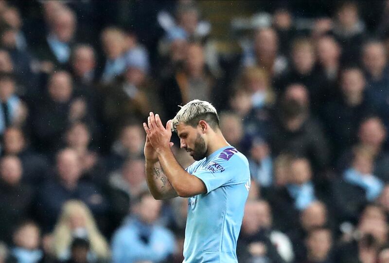 Manchester City's Sergio Aguero walks off the pitch after being substituted. EPA