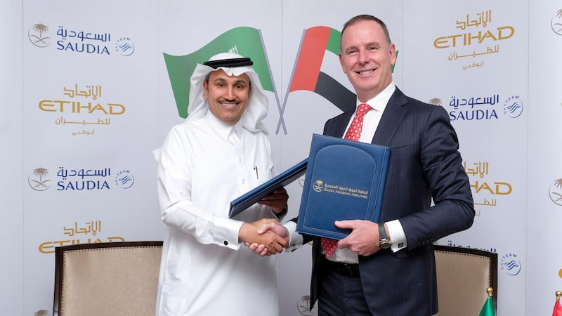Etihad Airways, the national airline of the United Arab Emirates, and Saudi national flag carrier, Saudia, have announced a new codeshare partnership, providing customers with access to more than 40 leisure and business destinations in the home markets and across the world. The codeshare agreement was signed at Saudia headquarters in Jeddah by HE Eng. Saleh bin Naser Al Jasser, Director General Saudi Arabian Airlines, and Tony Douglas, Group Chief Executive Officer, of Etihad Aviation Group. Courtesy Etihad Airways