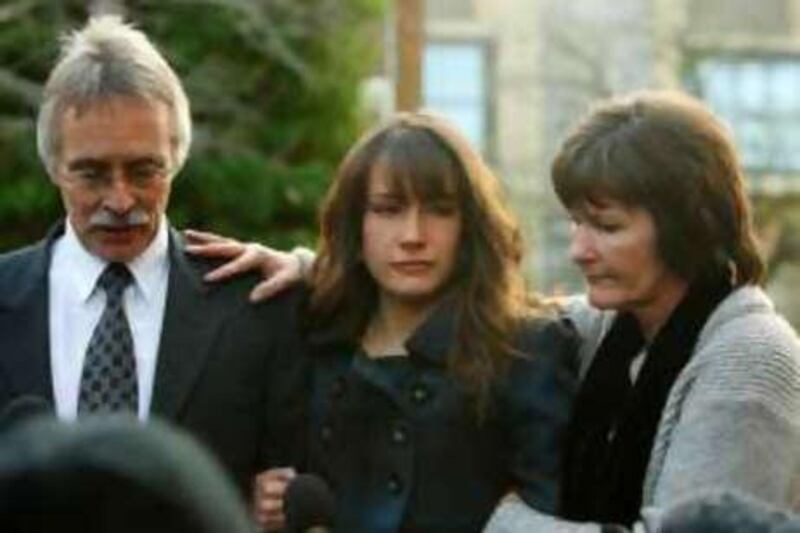 Right, Hannah's parents, Hilary and Trevor Foster, with their daughter Sarah, speak to the media outside Winchester Crown Court after the verdict.