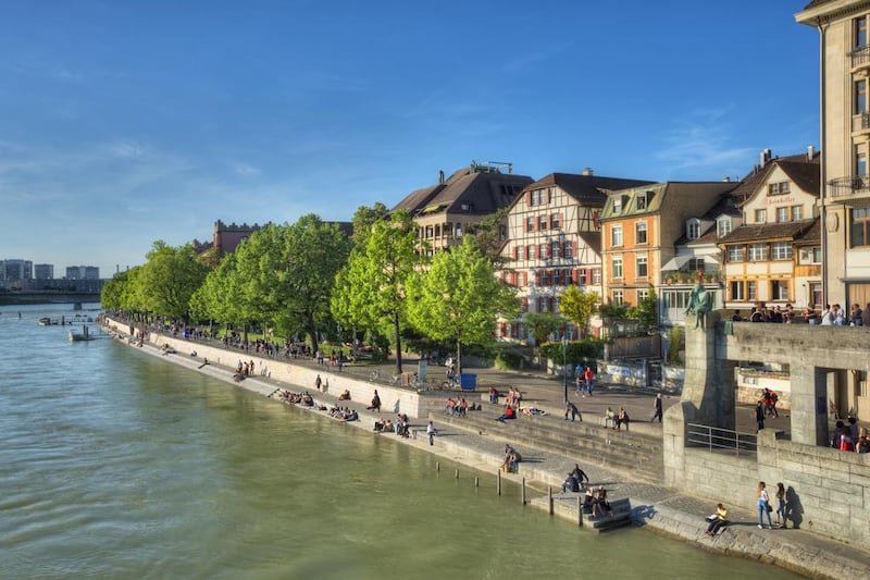 A view across the Rhine in Basel, Switzerland. The river neatly splits the city into two main districts: Grossbasel and Kleinbasel. Getty Images