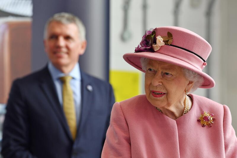 Britain's Queen Elizabeth speaks at the Defence Science and Technology Laboratory at Porton Science Park, where scientists are supporting Britain’s response to the coronavirus pandemic. Reuters