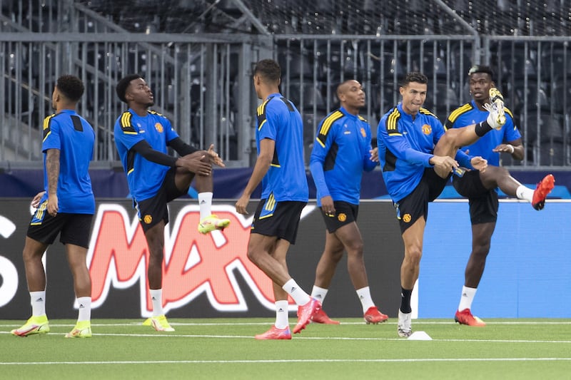 United's Cristiano Ronaldo training with teammates. EPA
