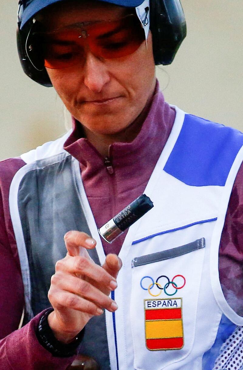 Spanish shooter Fatima Galvez on her way to victory in the women's trap contest at the ISSF World Cup in Cairo, Egypt. Reuters