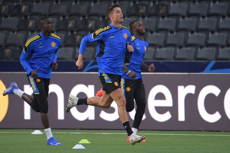 United’s Christiano Ronaldo at training. AFP