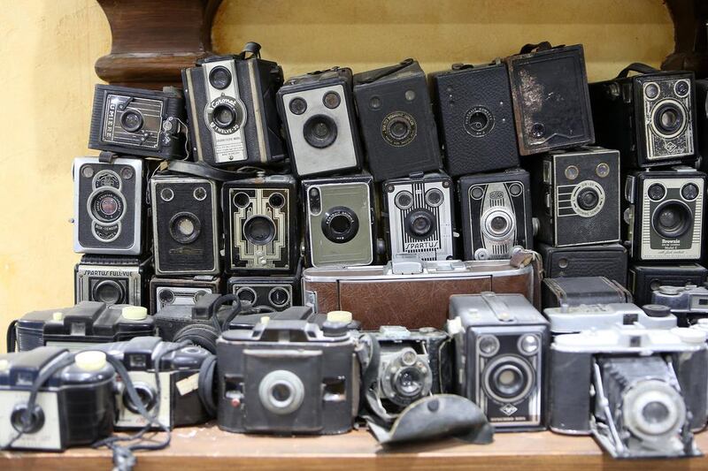 Antique cameras on display at the museum of Jasim Al Ali in his Sharjah home. Pawan Singh / The National