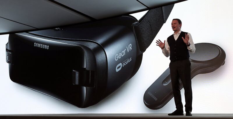 Samsung Electronics Gear VR with Controller, powered by Oculus, is presented on the eve of the opening of Mobile World Congress. Yonhap South Korea / EPA