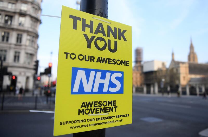 LONDON, ENGLAND  - APRIL 23: Signs in support of the NHS are seen   on April 23, 2020 in London, England . The British government has extended the lockdown restrictions first introduced on March 23 that are meant to slow the spread of COVID-19. (Photo by Alex Davidson/Getty Images)